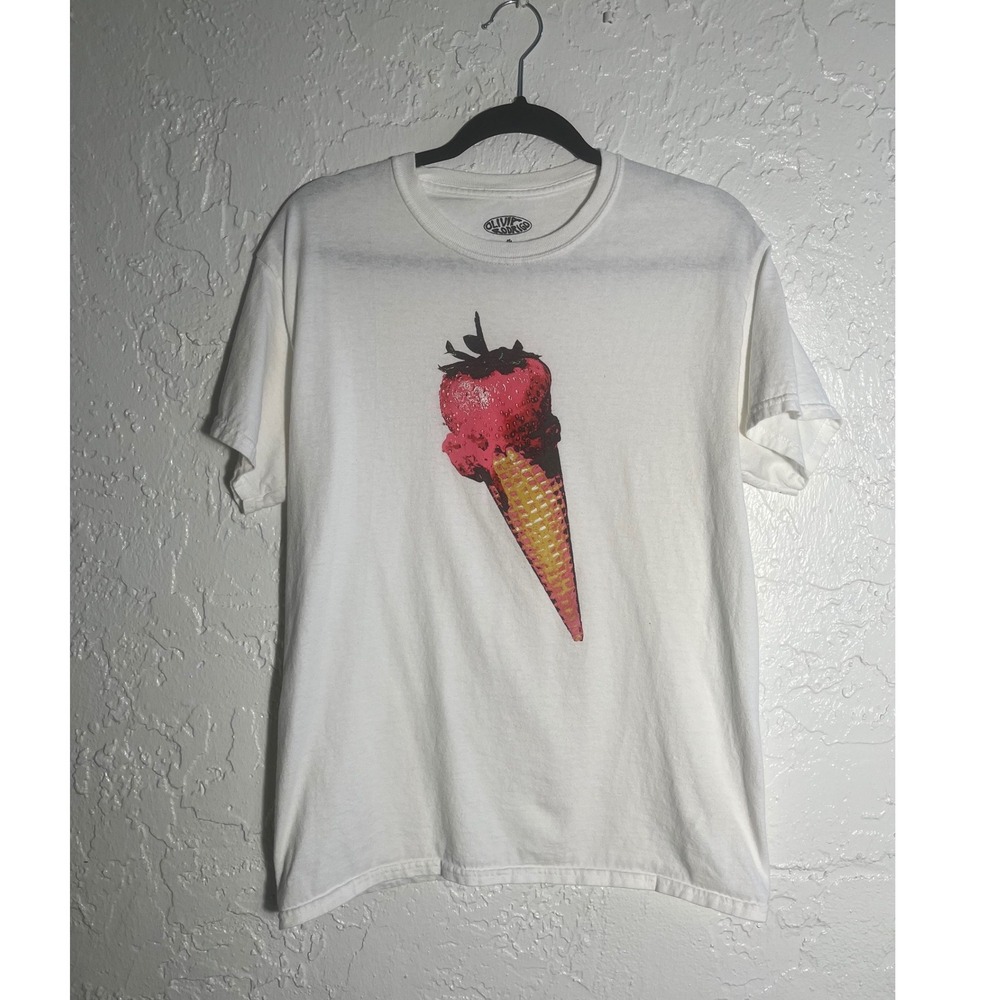 Olivia Rodrigo Strawberry Ice Cream Graphic Tee Made in USA White Size Medium